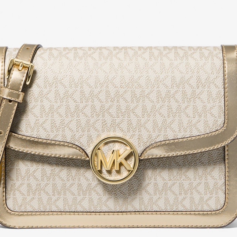 NWT Medium Leida Metallic Signature Logo Shoulder Bag Crosabody